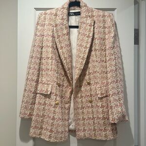 Zara pink metallic thread blazer